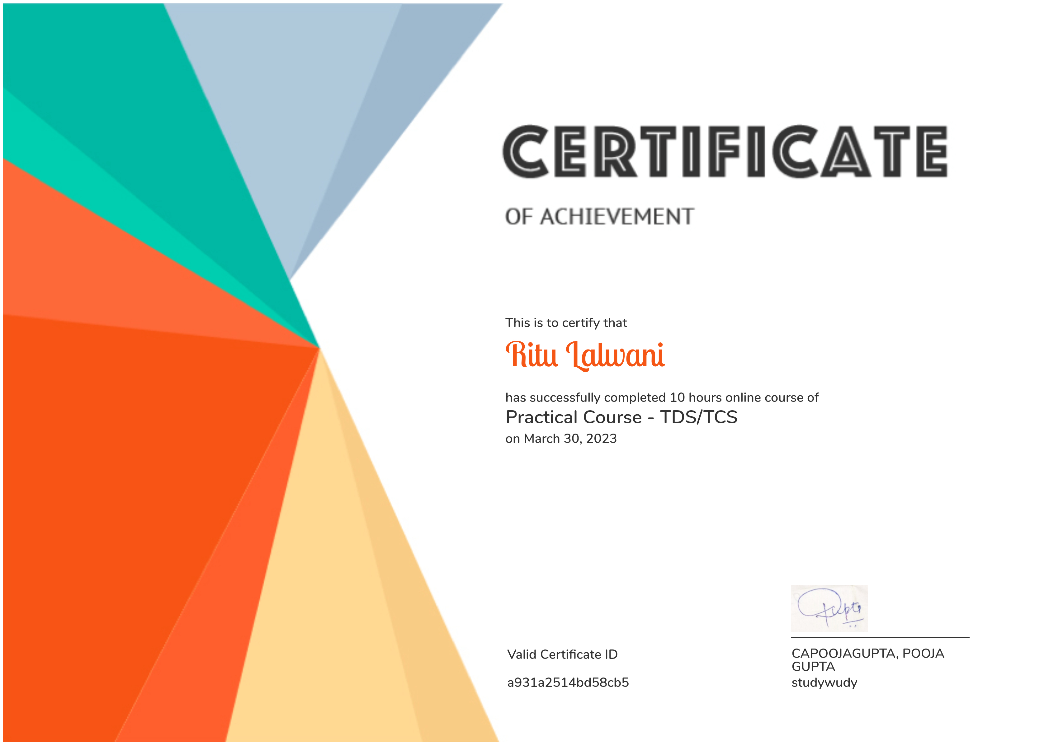 TDS & TCS Practical course 2024